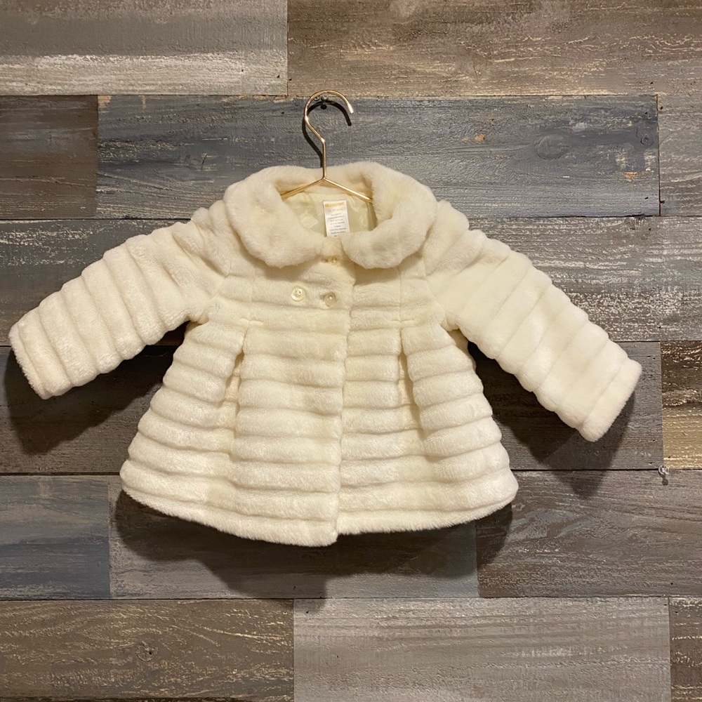 Gymboree faux fur cream lined coat 12-18 months